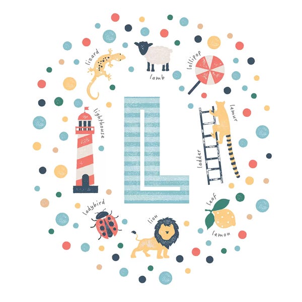 Kids Educational Art: Illustrated Letter L Blue by PaperPaintPixels