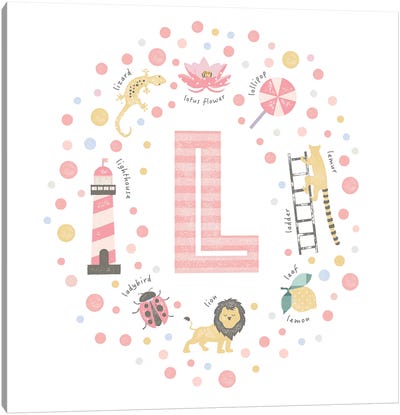 Illustrated Letter L Pink Canvas Art Print