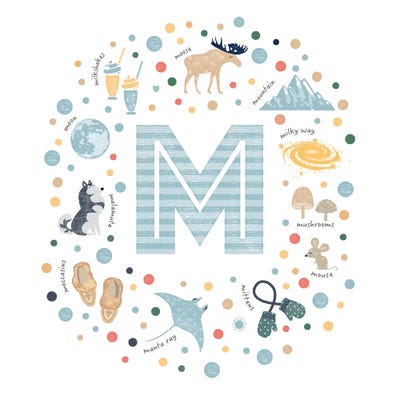 Illustrated Letter M Blue by PaperPaintPixels canvas print