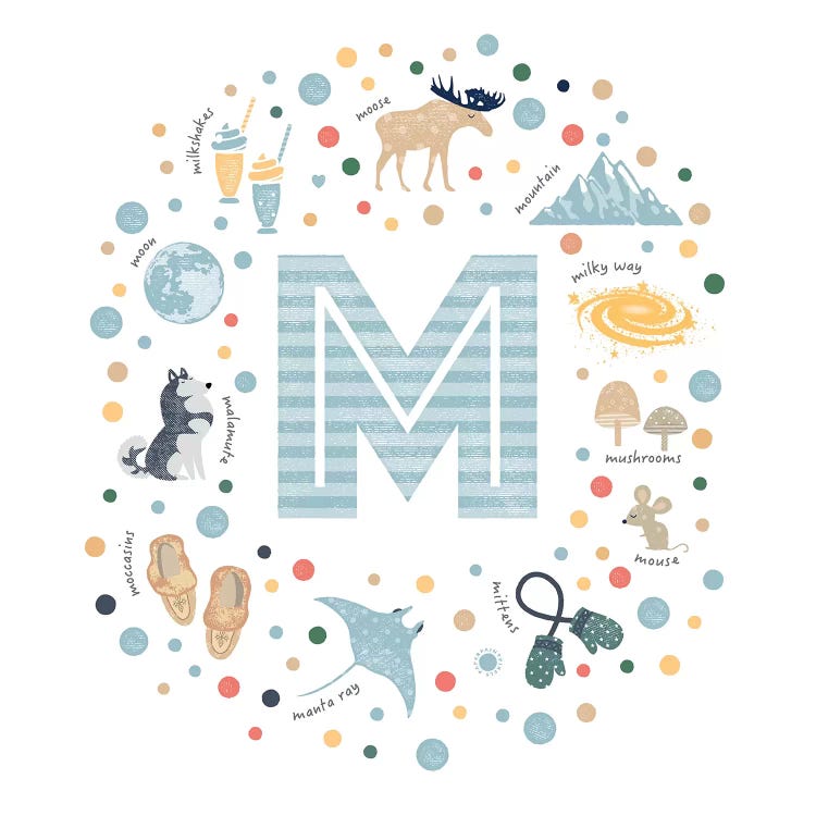 Illustrated Letter M Blue by PaperPaintPixels wall art