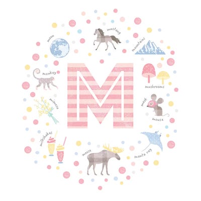 Illustrated Letter M Pink by PaperPaintPixels canvas print