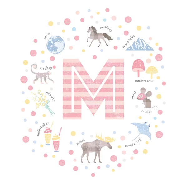 The Letter M: Illustrated Letter M Pink by PaperPaintPixels