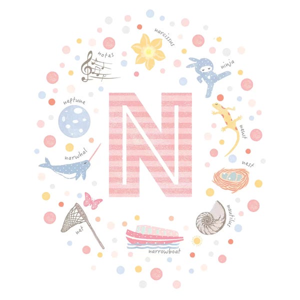 The Letter N: Illustrated Letter N Pink by PaperPaintPixels