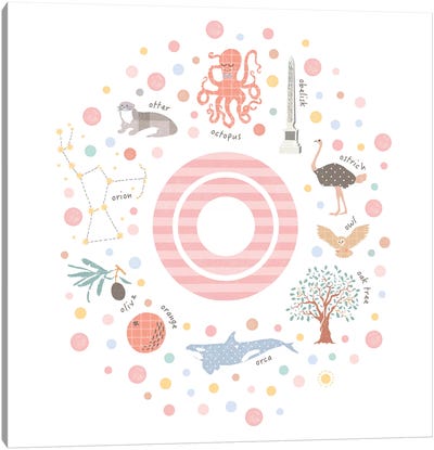 Illustrated Letter O Pink Canvas Art Print - PaperPaintPixels
