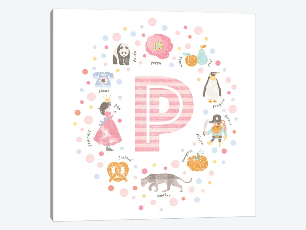 Illustrated Letter P Pink by PaperPaintPixels 1-piece Canvas Print