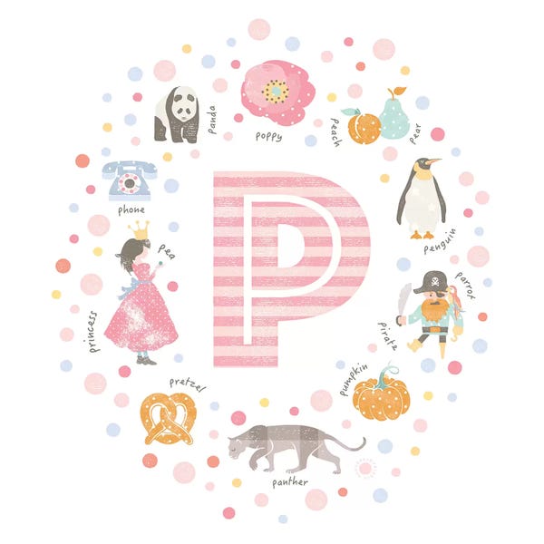 Kids Educational Art: Illustrated Letter P Pink by PaperPaintPixels