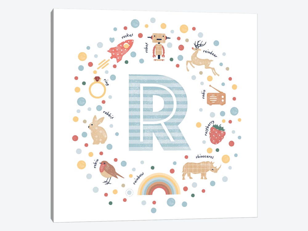 Illustrated Letter R Blue by PaperPaintPixels 1-piece Canvas Wall Art