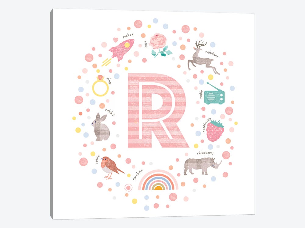 Illustrated Letter R Pink by PaperPaintPixels 1-piece Canvas Print
