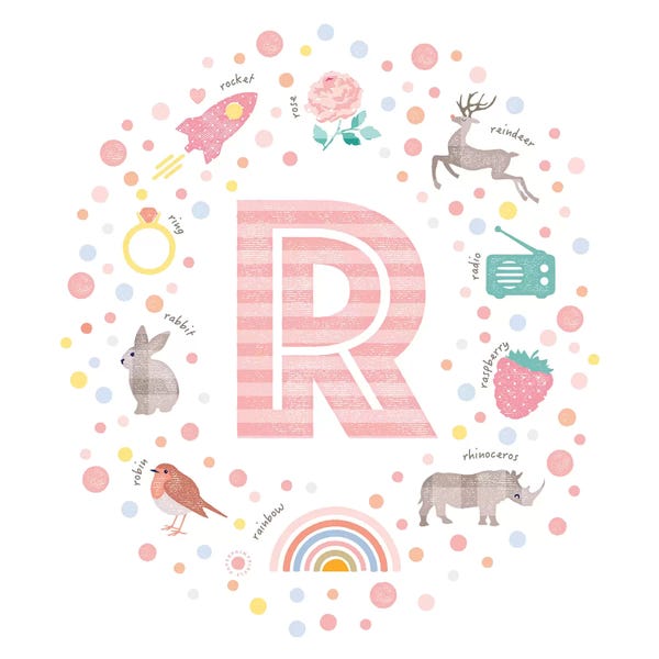 Kids Educational Art: Illustrated Letter R Pink by PaperPaintPixels