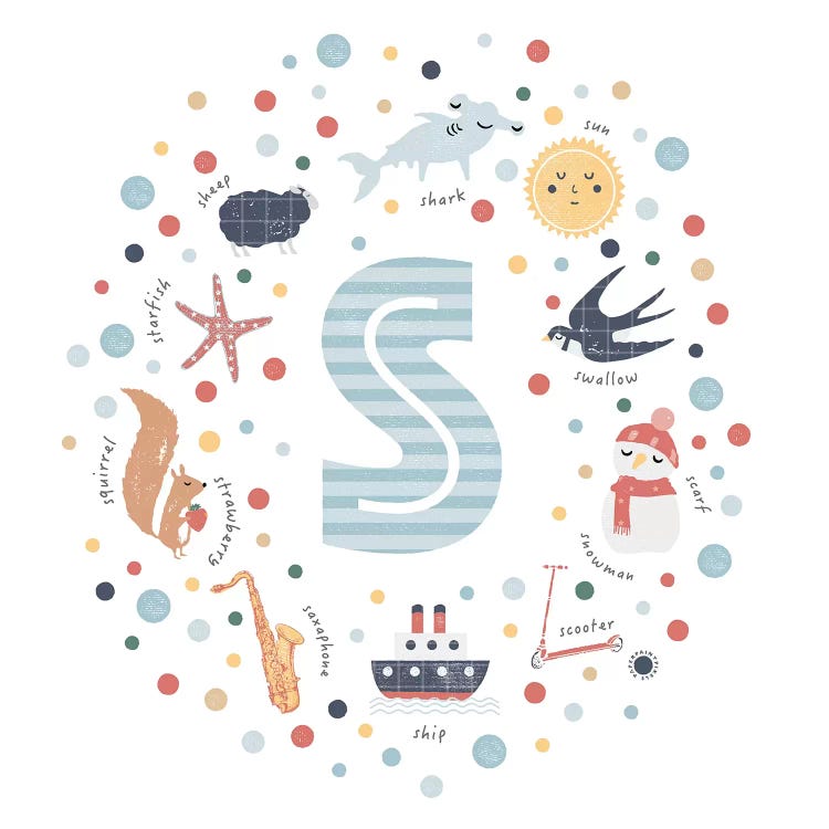 Illustrated Letter S Blue