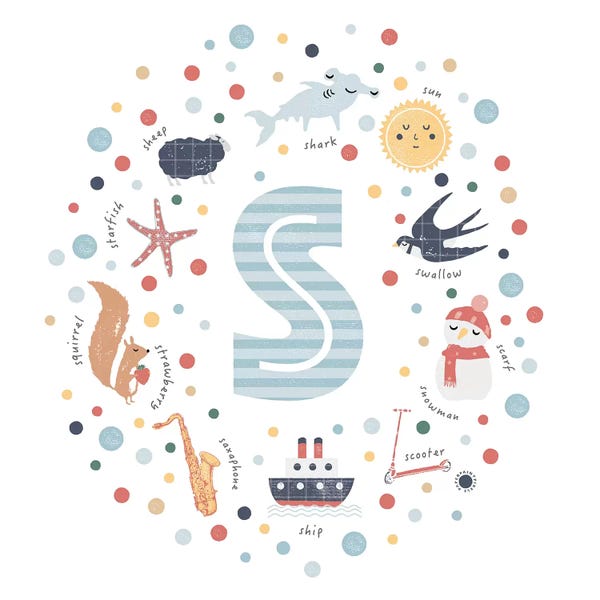 The Letter S: Illustrated Letter S Blue by PaperPaintPixels