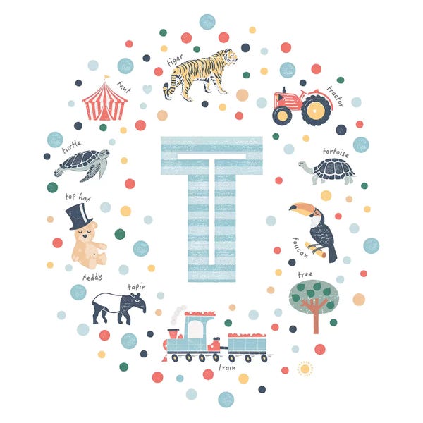 The Letter T: Illustrated Letter T Blue by PaperPaintPixels