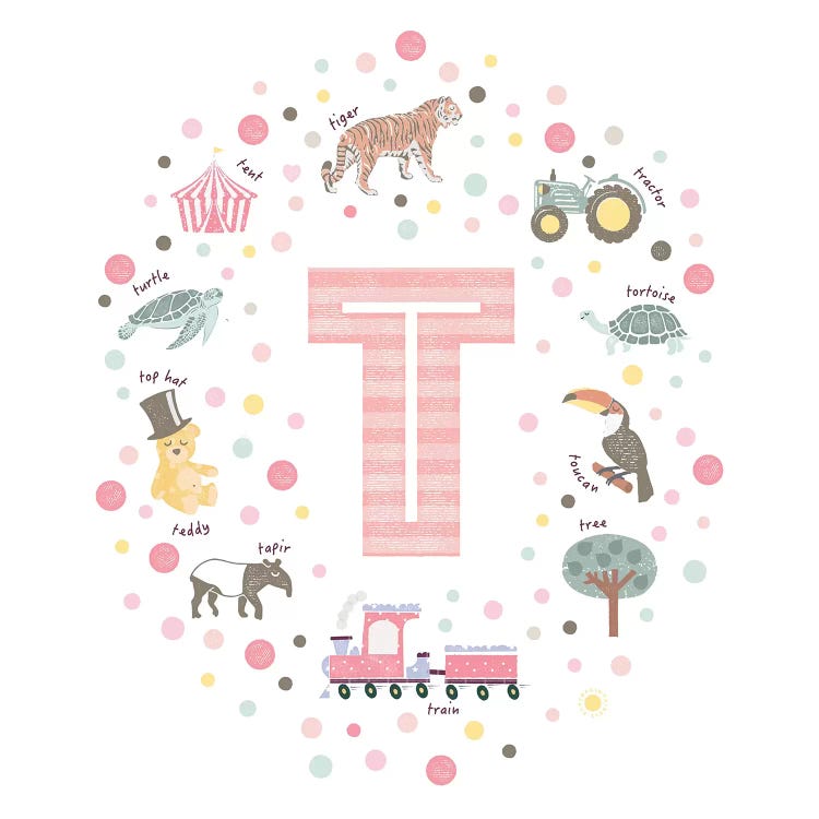 Illustrated Letter T Pink