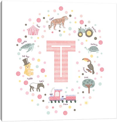 Illustrated Letter T Pink Canvas Art Print - Letter T