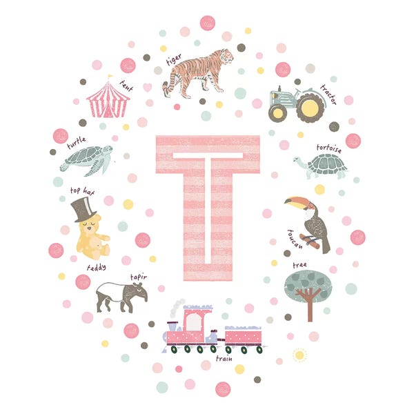 The Letter T: Illustrated Letter T Pink by PaperPaintPixels