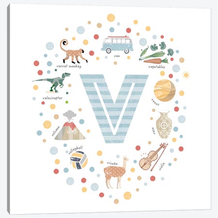 Illustrated Letter V Blue Canvas Print #PPX174} by PaperPaintPixels Canvas Print