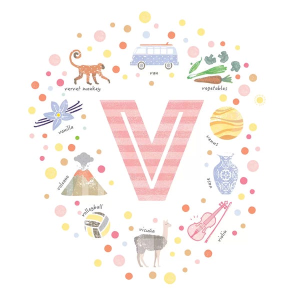 The Letter V: Illustrated Letter V Pink by PaperPaintPixels