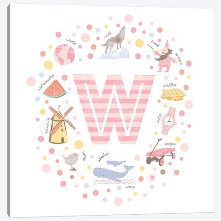 Illustrated Letter W Pink Canvas Print #PPX177} by PaperPaintPixels Canvas Print