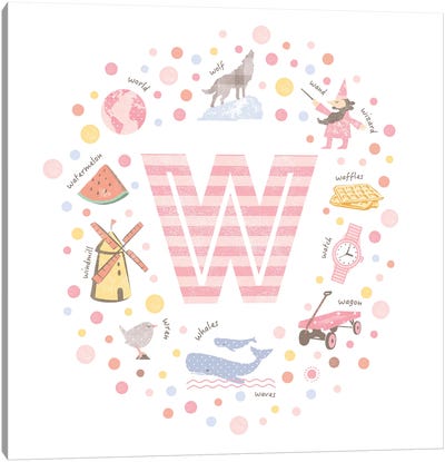 Illustrated Letter W Pink Canvas Art Print - Letter W