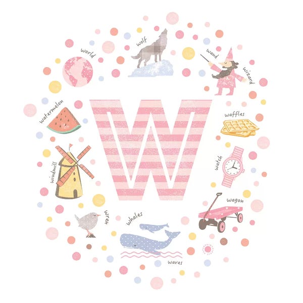The Letter W: Illustrated Letter W Pink by PaperPaintPixels
