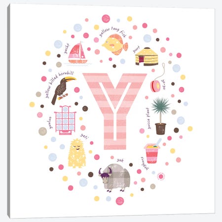 Illustrated Letter Y Pink Canvas Print #PPX179} by PaperPaintPixels Canvas Wall Art
