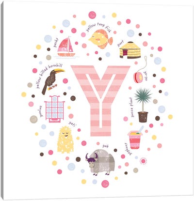 Illustrated Letter Y Pink Canvas Art Print - Letter Y