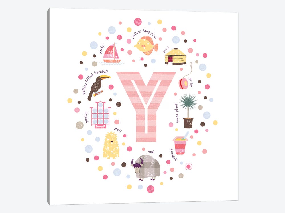 Illustrated Letter Y Pink by PaperPaintPixels 1-piece Canvas Art