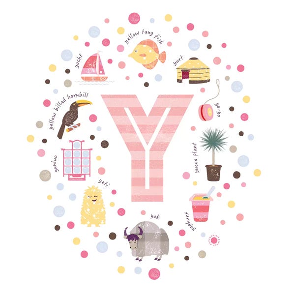 The Letter Y: Illustrated Letter Y Pink by PaperPaintPixels