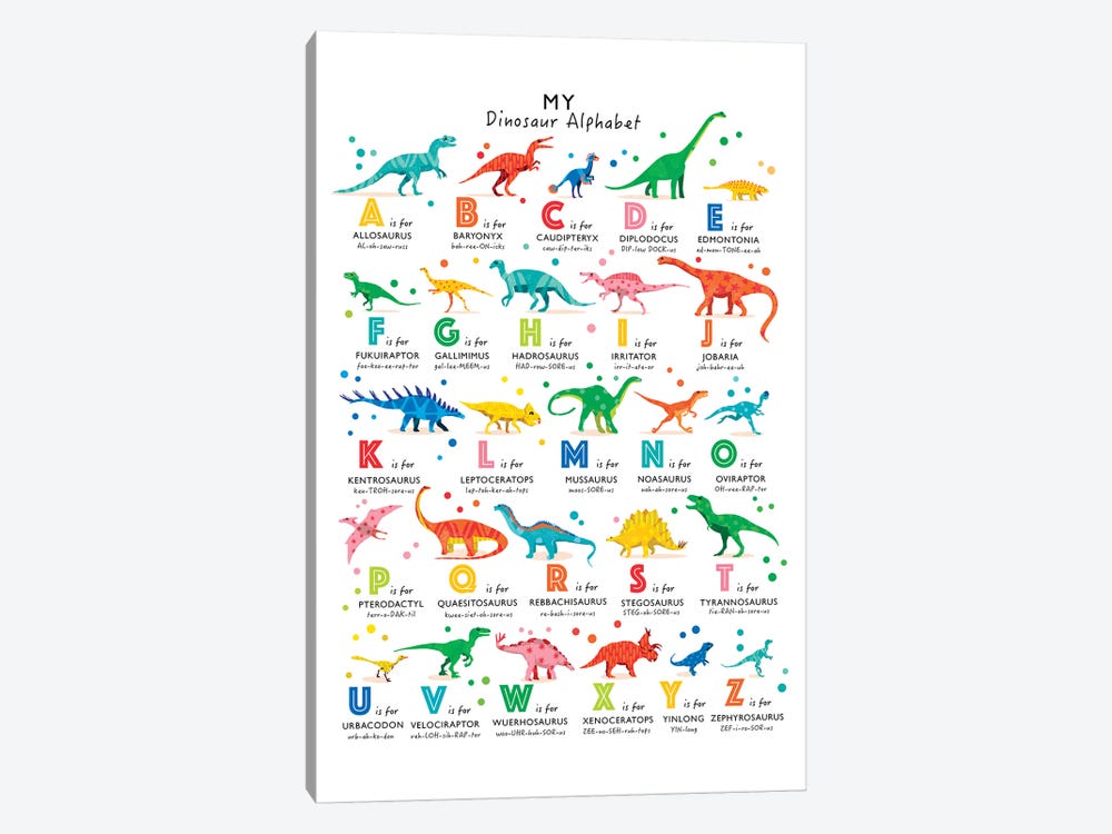 Bright Dinosaur Alphabet Canvas Artwork By Paperpaintpixels | Icanvas