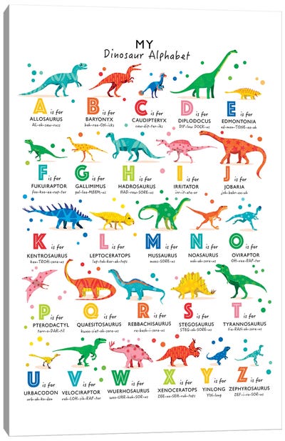 Bright Dinosaur Alphabet Canvas Art Print - Prehistoric Animal Art