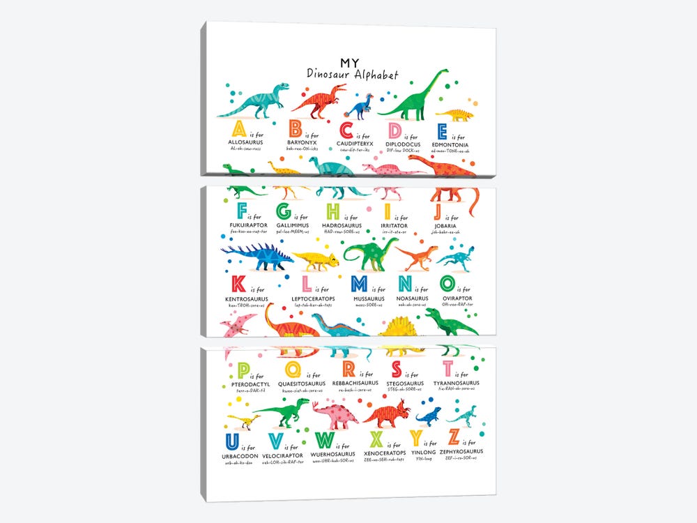 Bright Dinosaur Alphabet by PaperPaintPixels 3-piece Canvas Art
