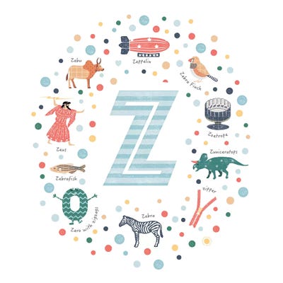 Illustrated Letter Z Blue by PaperPaintPixels canvas print