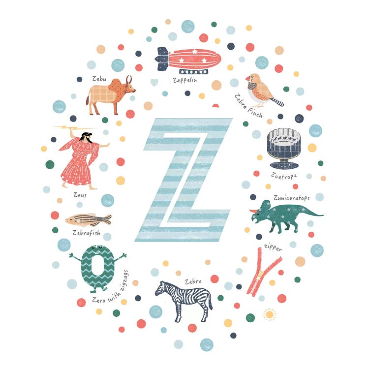 Illustrated Letter Z Blue by PaperPaintPixels wall art
