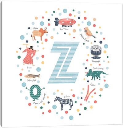 Illustrated Letter Z Blue Canvas Art Print - Letter Z