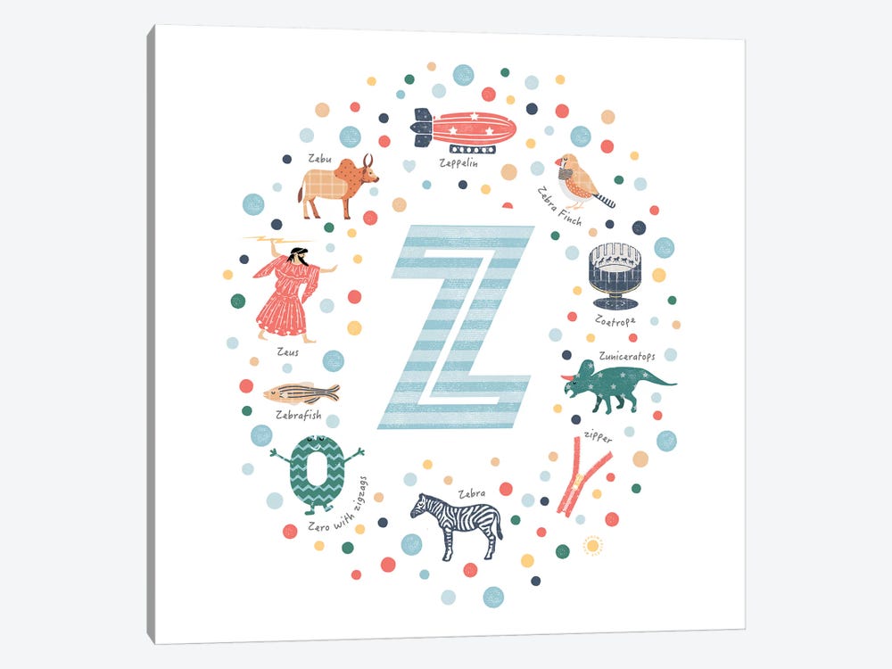Illustrated Letter Z Blue by PaperPaintPixels 1-piece Canvas Art