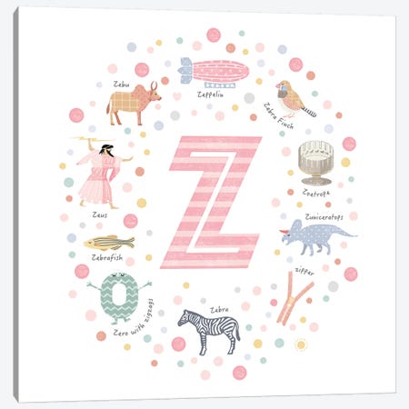 Illustrated Letter Z Pink Canvas Print #PPX181} by PaperPaintPixels Canvas Print