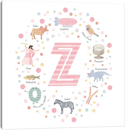 Illustrated Letter Z Pink Canvas Art Print - PaperPaintPixels