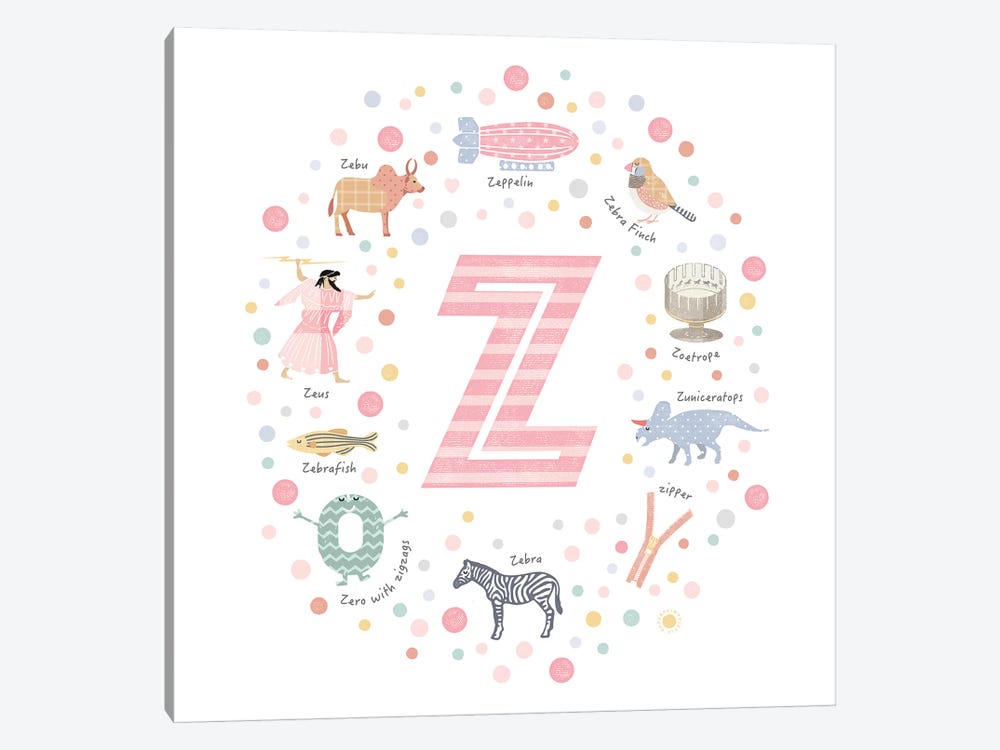 Illustrated Letter Z Pink by PaperPaintPixels 1-piece Canvas Art Print