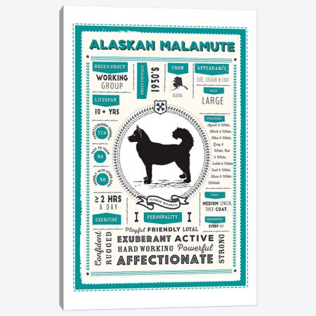 Alaskan Malamute Infographic Blue Canvas Print #PPX182} by PaperPaintPixels Art Print