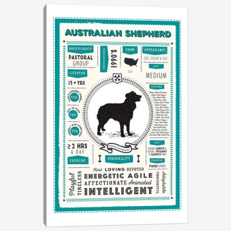 Australian Shepherd Infographic Blue Canvas Print #PPX184} by PaperPaintPixels Canvas Artwork