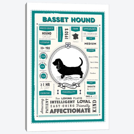 Basset Hound Infographic Blue Canvas Print #PPX185} by PaperPaintPixels Canvas Wall Art