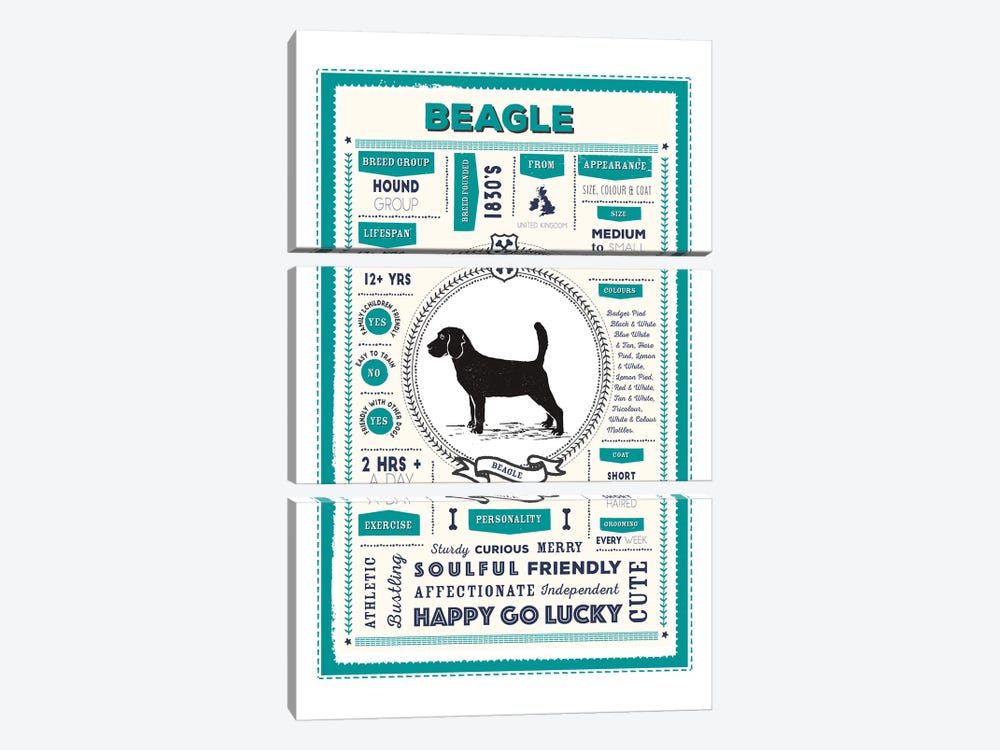 Beagle Infographic Blue by PaperPaintPixels 3-piece Art Print