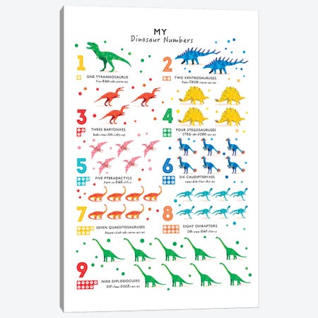 Bright Dinosaur Numbers Canvas Print #PPX18} by PaperPaintPixels Canvas Art Print