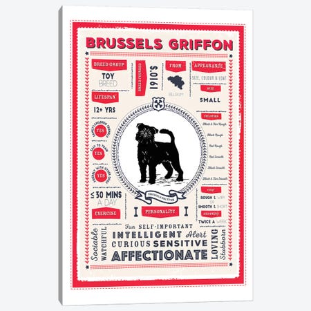 Brussels Griffon Infographic Red Canvas Print #PPX200} by PaperPaintPixels Canvas Wall Art