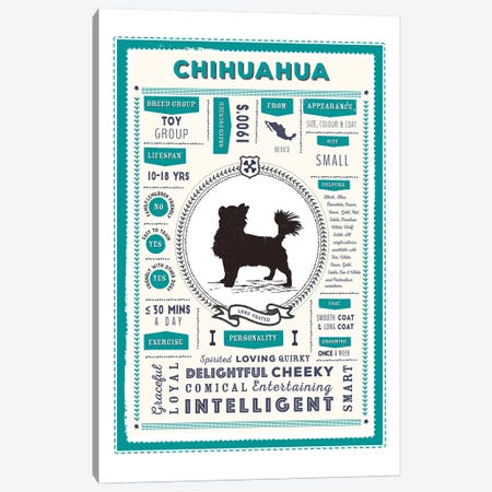 Chihuahua - Long Coated Infographic Blue Canvas Print #PPX209} by PaperPaintPixels Canvas Art