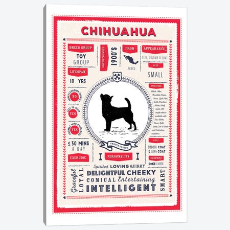 Chihuahua - Smooth Coated Infographic Red Canvas Print #PPX211} by PaperPaintPixels Canvas Print