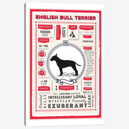 English Bull Terrier Infographic Red Canvas Print #PPX219} by PaperPaintPixels Canvas Art Print
