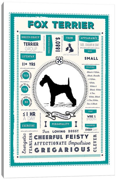 Fox Terrier Infographic Blue Canvas Art Print - PaperPaintPixels