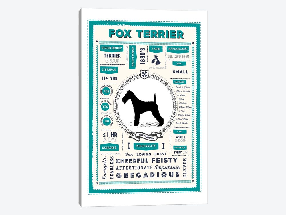 Fox Terrier Infographic Blue by PaperPaintPixels 1-piece Canvas Artwork