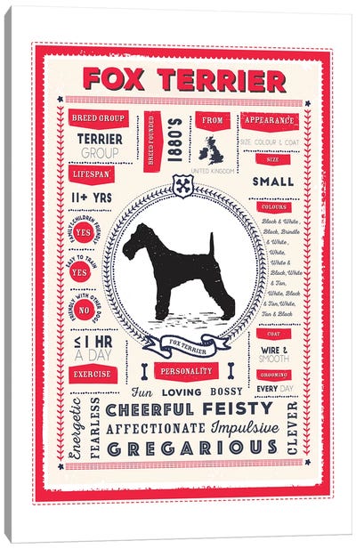 Fox Terrier Infographic Red Canvas Art Print - PaperPaintPixels
